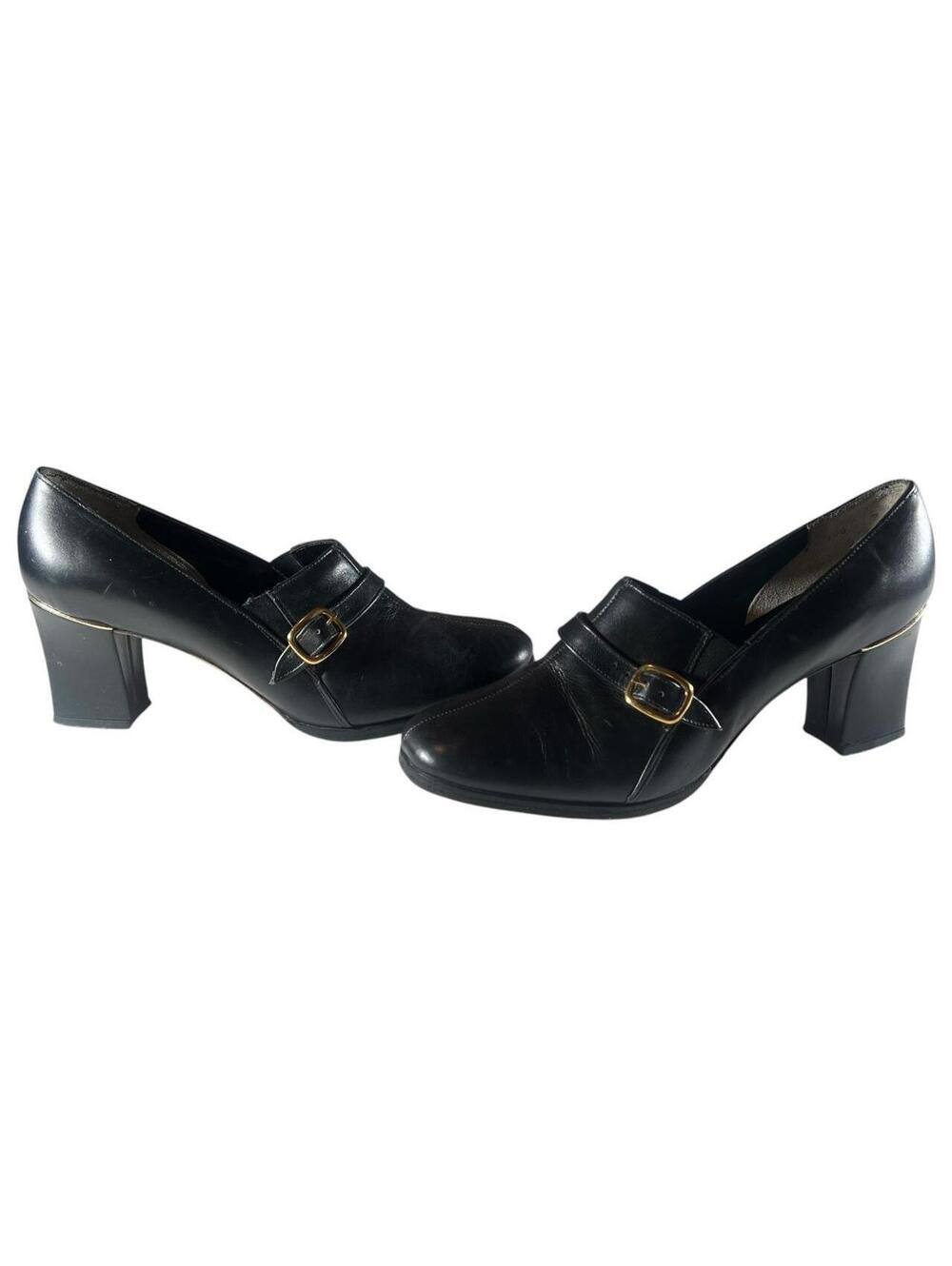 Vintage Artisan Black Buckle Leather Mary Jane Heels